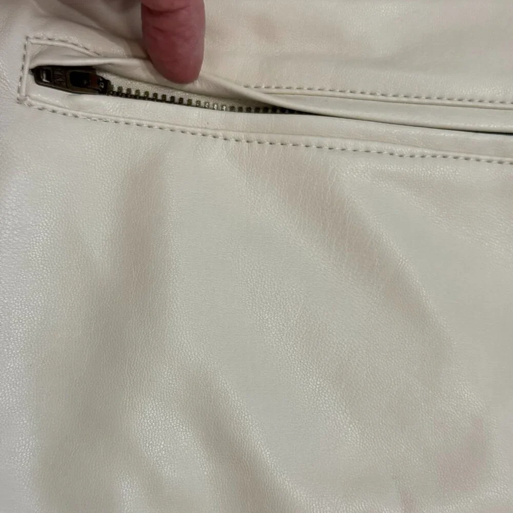 Free People We The Free Rebel Vegan Faux Leather Moto Pants Ivory‎ Cream Size 10